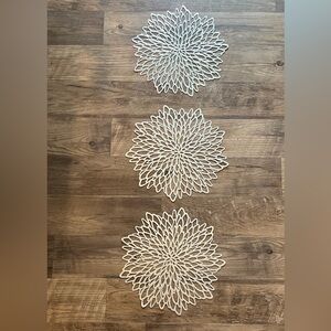 Set of Three Silver Floral Placemats